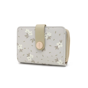 Damen-Geldbeutel aus PU-Leder mit Blumenmuster, Faltstruktur und goldenem Druckknopf