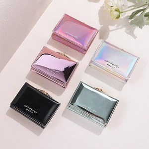 Laser PU leather wallets for women in five vibrant colors with vintage metal clasps
