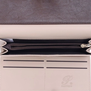 Three-fold long wallet interior with heart pendant detail and multi-card slots design