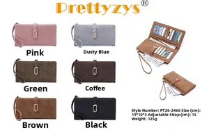 Detailed interior layout of multi-slot long PU wallet with precise dimensions and weight