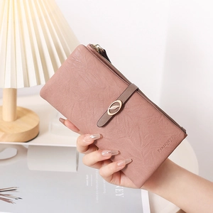 Portefeuille Long pour Femmes Vintage en Cuir PU Boucle Feuille en Métal Multi Emplacements de Cartes Pochette Sac à Main Rétro Élégant pour Dames