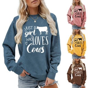 Multiple color options for the women's cow print sweatshirt including pink, yellow, and brown