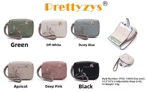 Detail view of printed PU leather wallet with wrist strap and metal bird hardware accents