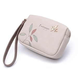 Elegant floral PU leather short wallet with bird ornament and handle by Prettyzys