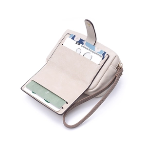 Off-white PU leather multi-functional wristlet wallet with litchi texture and card slots