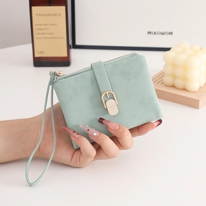 Portefeuille Court Pour Femmes En Cuir PU Givré Porte-monnaie À Fermeture Éclair Avec Dragonne Et Boucle Métallique