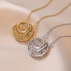 Collana Con Ciondolo Sole E Luna Acciaio Inossidabile Strass Intarsiato Motivo Nuvola Cavo Catena Clavicola Gioielli Donna