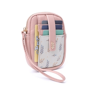 Portefeuille en cuir PU rose avec fentes pour cartes et fermoir en métal feuille