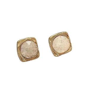 Vintage geometric gold square stud earrings with champagne matte center for women
