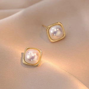 Orecchini A Lobo Con Künstliche Perle Quadrate Da Donna Cornice In Oro Rame Geometrico Retrò Con Perno In Argento Stile Coreano