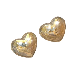 Minimalist amber heart stud earrings with multi-faceted resin design and gold finish