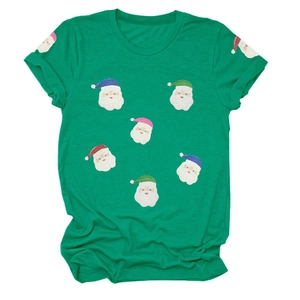 Détails du t-shirt vert de Noël avec motifs de Père Noël à paillettes colorées