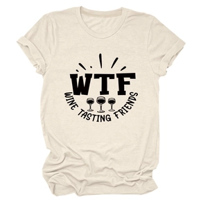 T-shirt in cotone beige con stampa grafica nera WTF Wine Tasting Friends sul davanti