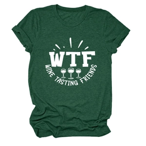 T-shirt verde scuro a girocollo con stampa bianca WTF Wine Tasting Friends distesa