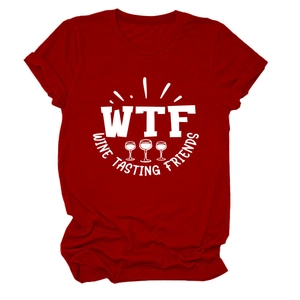 T-shirt bordeaux in cotone da donna con stampa WTF Wine Tasting Friends