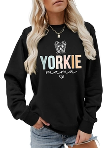 Detail des Yorkie mama Sweatshirts mit hochwertigem Druck und gerippten Bündchen