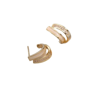 Eleganti orecchini a cerchio in argento S925 dorato con smalto rosa e zirconi brillanti