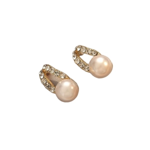 Elegant Korean style gold drop earrings with pink freshwater pearls and white crystals
