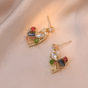 Boucles D'oreilles Pendants Coeur Coloré Femmes Cuivre Avec Zircon Cristal Faux Künstliche Perle Baroque Rétro Élégant