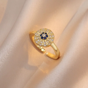 Bague Ouverte Femme Fleur Zircon Soleil Alliage Doré Ajustable Doux Design De Niche Mode Bijoux Index