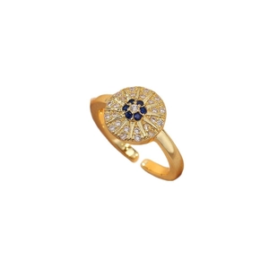 Bague ajustable en or en forme de fleur avec zircon bleu et pierres blanches