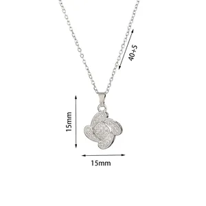 Silver tone four leaf clover necklace with zircon inlay and adjustable 40+5cm chain