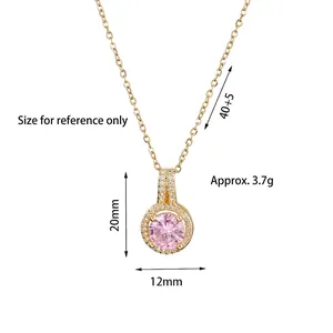 Roze zirkoon ketting met goudkleurige ketting, hanger 20x12mm, 40+5cm lengte, gewicht 3,7g