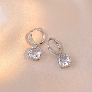 Square Zircon Dangle Earrings Copper Micro Pave Cubic Zirconia Elegant Fashion Commute Jewelry For Women