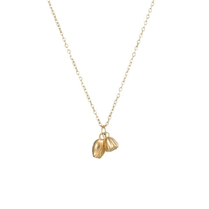 Collier en acier titane doré avec pendentifs fleur de lotus et cosse style chinois