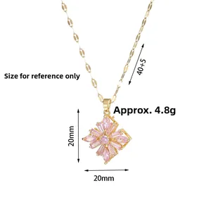 Gold titanium steel necklace with rotating pink zircon star pendant in 20mm size