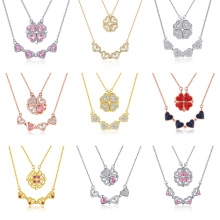 Detailed grid of magnetic clover necklaces unfolding into four hearts in multi-color gold