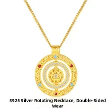 Detailed macro view of S925 sterling silver rotating pendant with colorful gemstones