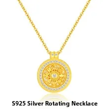 Close-up of a rotating S925 silver gold-plated pendant with sparkling zircons
