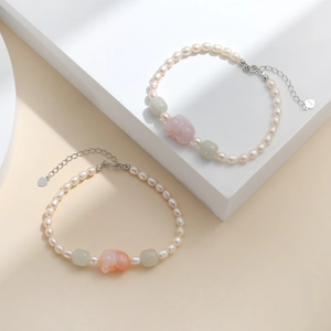Bracelet Perles Eau Douce Agate Yanyuan Naturelle Jade Animal Sculpté S925 Argent Fin Pour Femme Élégant Mode