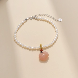 Freshwater Pearl Bracelet With S925 Sterling Silver Safety Lock Pendant Agate Minimalist Elegant Jewelry Gift For Women