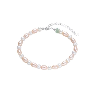 S925 sterling silver bracelet with natural freshwater pearls and green beads