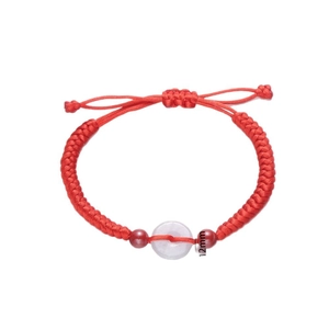 Handmade red braided rope bracelet with 12mm chalcedony Ping'an buckle for couples