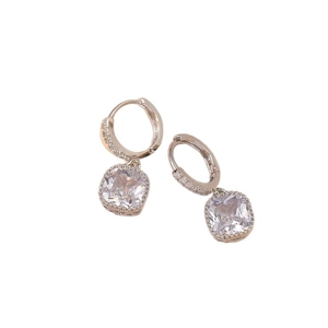 Sparkling square cushion-cut zircon drop earrings with elegant micro-pave hoop hooks