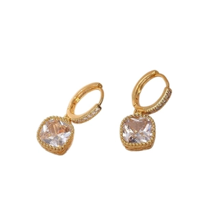 Elegant gold drop earrings with square cushion-cut crystals and sparkling accents