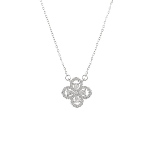 Silberne Kleeblatt-Halskette mit Zirkonia-Pavé und feiner Gliederkette für Damen