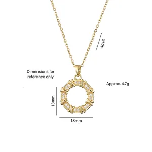 Gold donut pendant necklace with zircon X-pattern cross design and 40+5cm chain