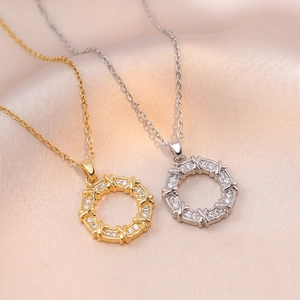 Donut Circle Pendant Necklace Titanium Steel With Zircon X Pattern Elegant Trendy Niche Style Women Jewelry
