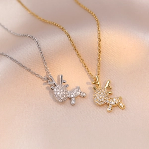 Collier Pendentif Bois De Renne Acier Titane Cuivre Avec Zircon Simple Minimaliste Élégant Chaîne De Clavicule Bijoux Femmes