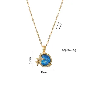 Dreamy blue planet necklace with gold chain and star zircon pendant for women