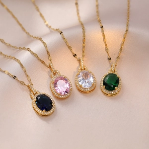 Collier Pendentif Goutte Eau Acier Inoxydable Zircon Ovale Serti De Strass Chaîne Clavicule Pour Femmes Bijoux Mode