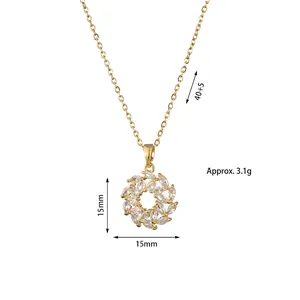 Golden flower wreath necklace with marquise zircons and adjustable 40+5cm chain