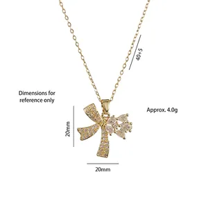 Collier nœud doré avec cristaux de zircone et chaîne croisée élégante pour femme