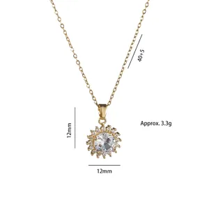Collier tournesol doré avec pendentif zircon 12mm et chaîne réglable 40+5cm