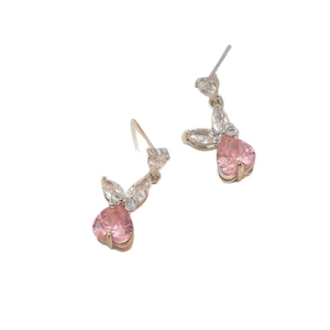 Boucles d'oreilles lapin en zircon cœur rose en métal argenté pour femmes