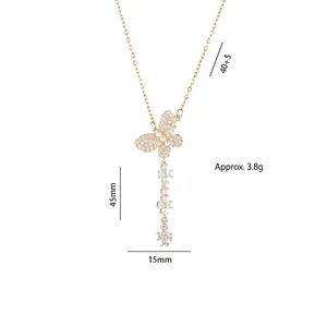 Collier papillon doré avec glands en zircon et perles, tour de cou élégant pour femmes